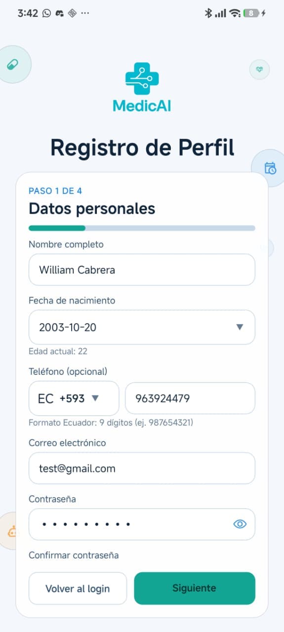 Registro en MedicAI